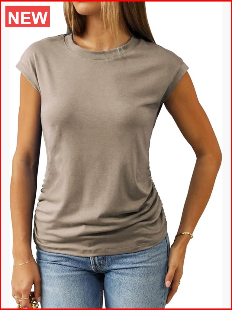 Trendy Going Out Top Cap Sleeve Crew Neck Loose Fit T-Shirt